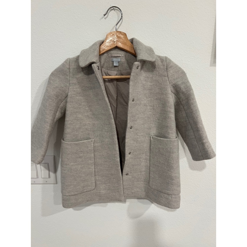COS Wool Coat Toddler 2-4Y Grey Minimalist Snap Button Collared Jacket